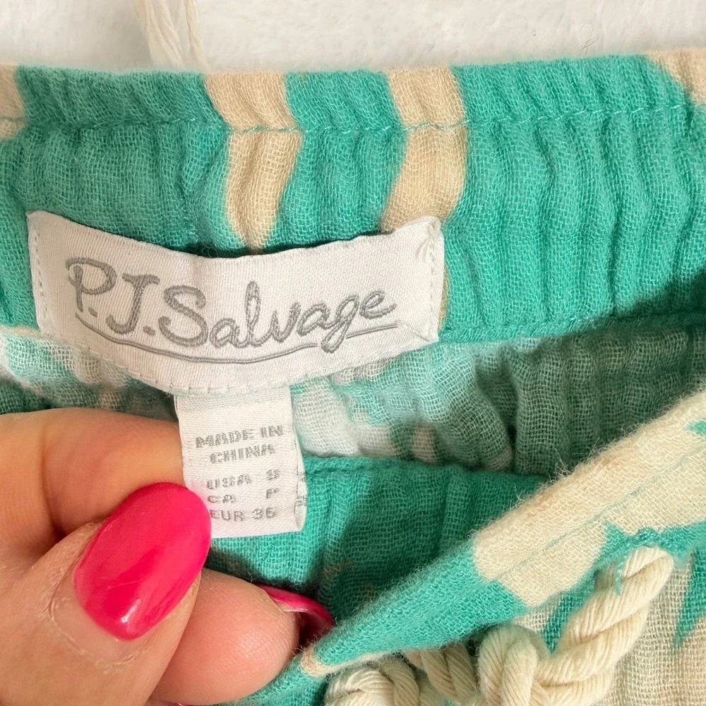 PJ Salvage Teal Green Tropical Floral Gauze 2 Piece Pajama Set Cami Pants Small